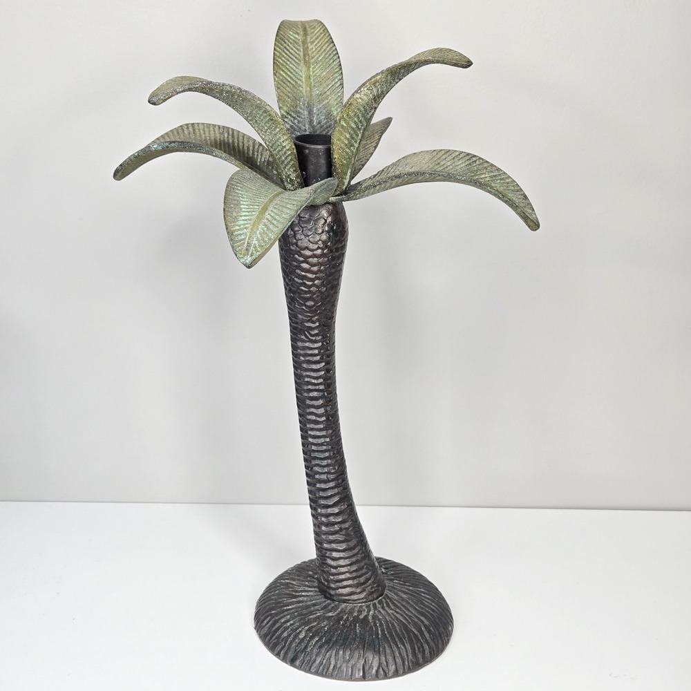 Vintage Tommy Bahama Heavy Cast Metal Palm Tree Candle Holder‎ Single 12"